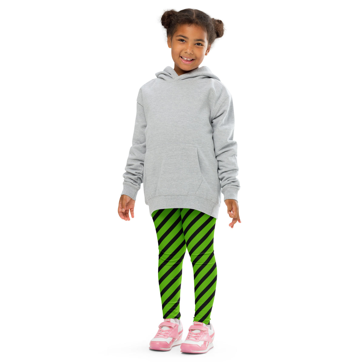 Girls Green Striped Halloween Leggings - Warm, Buttery Soft & Stretchy