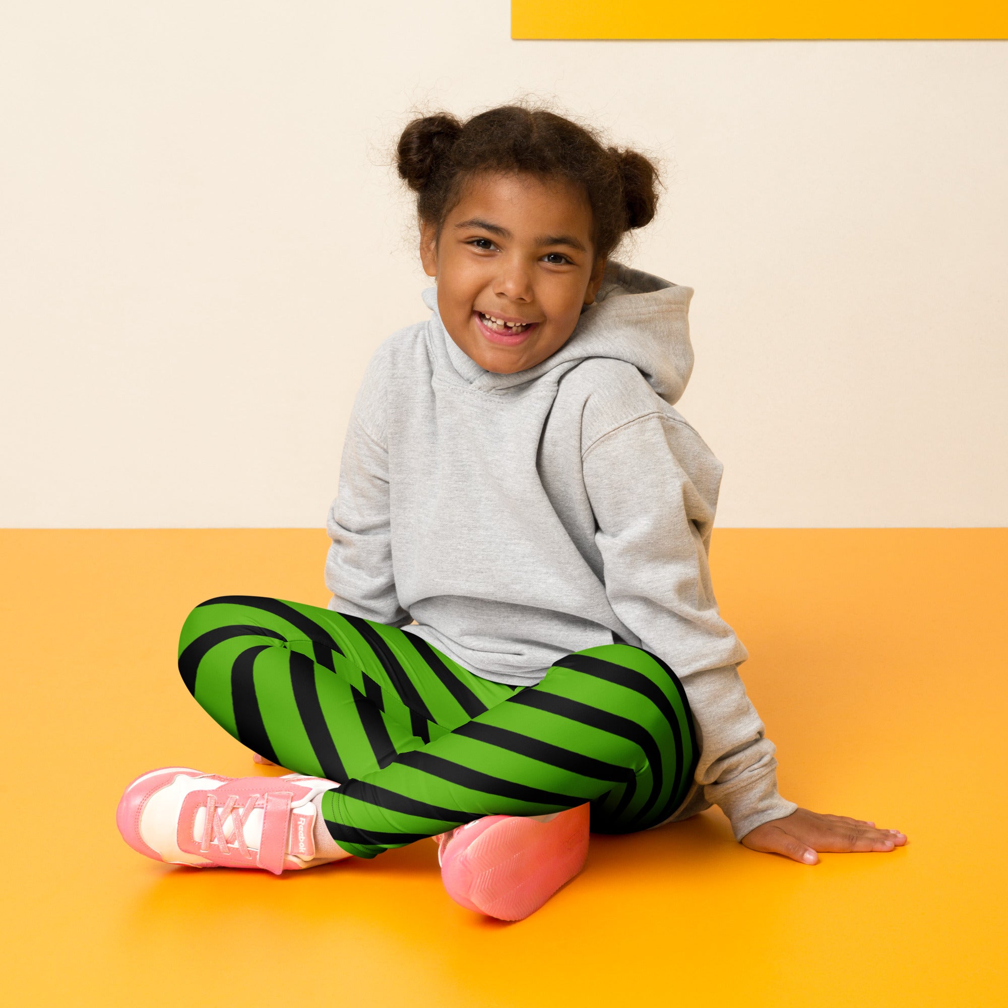 Girls Green Striped Halloween Leggings - Warm, Buttery Soft & Stretchy