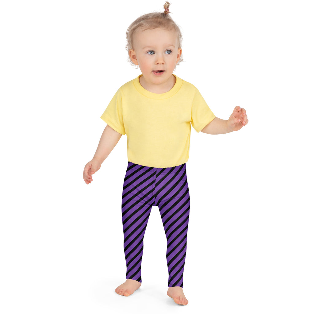 Girls Purple Striped Halloween Leggings - Warm, Buttery Soft & Stretchy