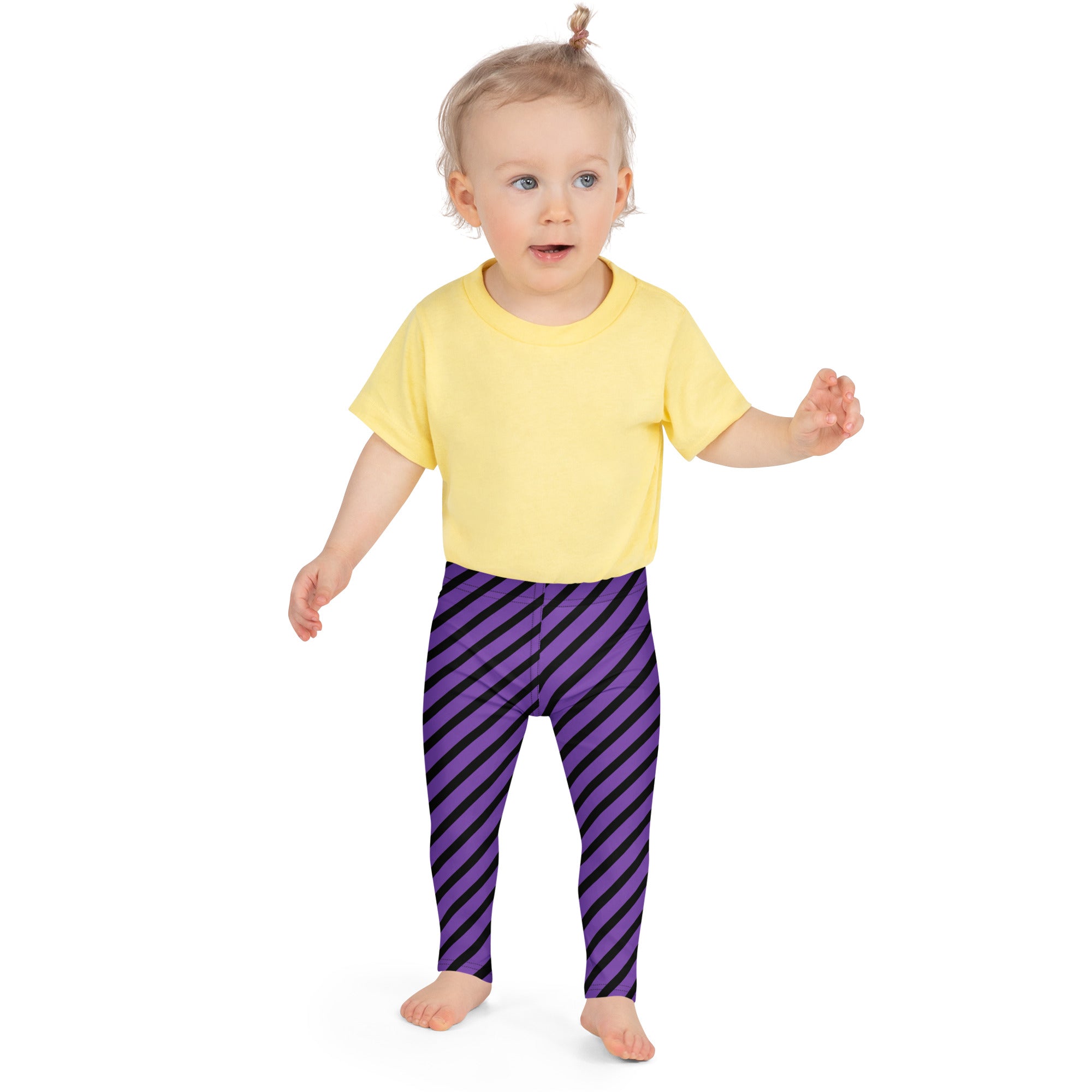 Girls Purple Striped Halloween Leggings - Warm, Buttery Soft & Stretchy