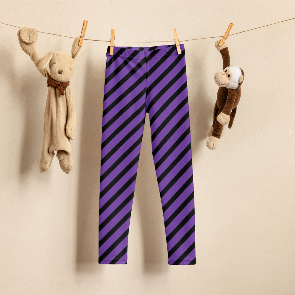 Girls Purple Striped Halloween Leggings - Warm, Buttery Soft & Stretchy