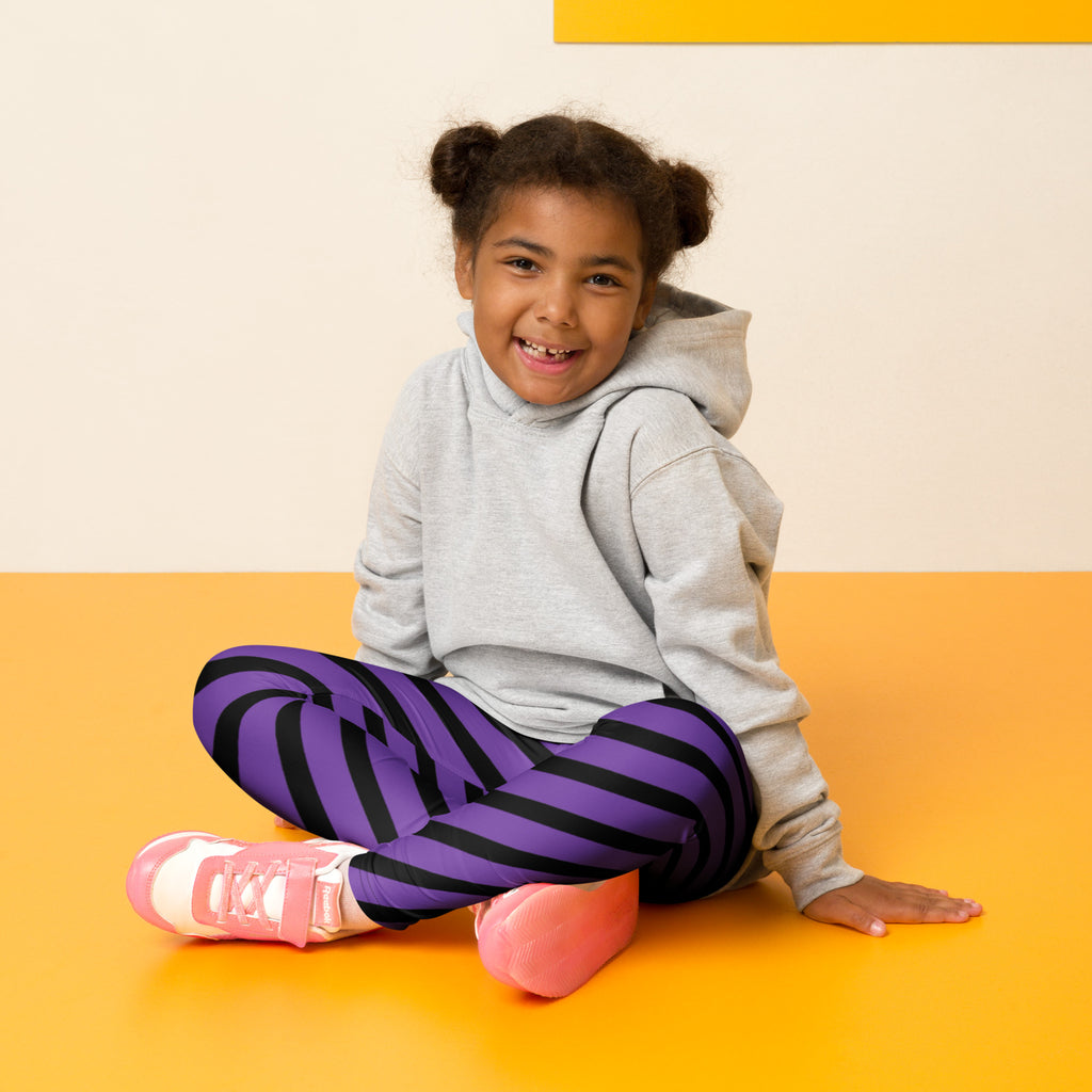 Girls Purple Striped Halloween Leggings - Warm, Buttery Soft & Stretchy