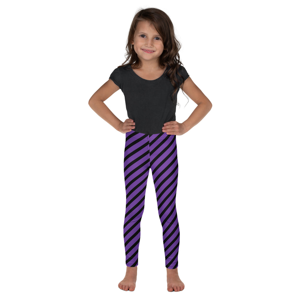 Girls Purple Striped Halloween Leggings - Warm, Buttery Soft & Stretchy