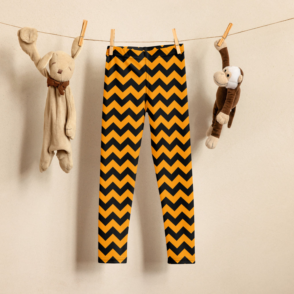 Girls Orange Chevron Halloween Leggings - Warm, Buttery Soft & Stretchy