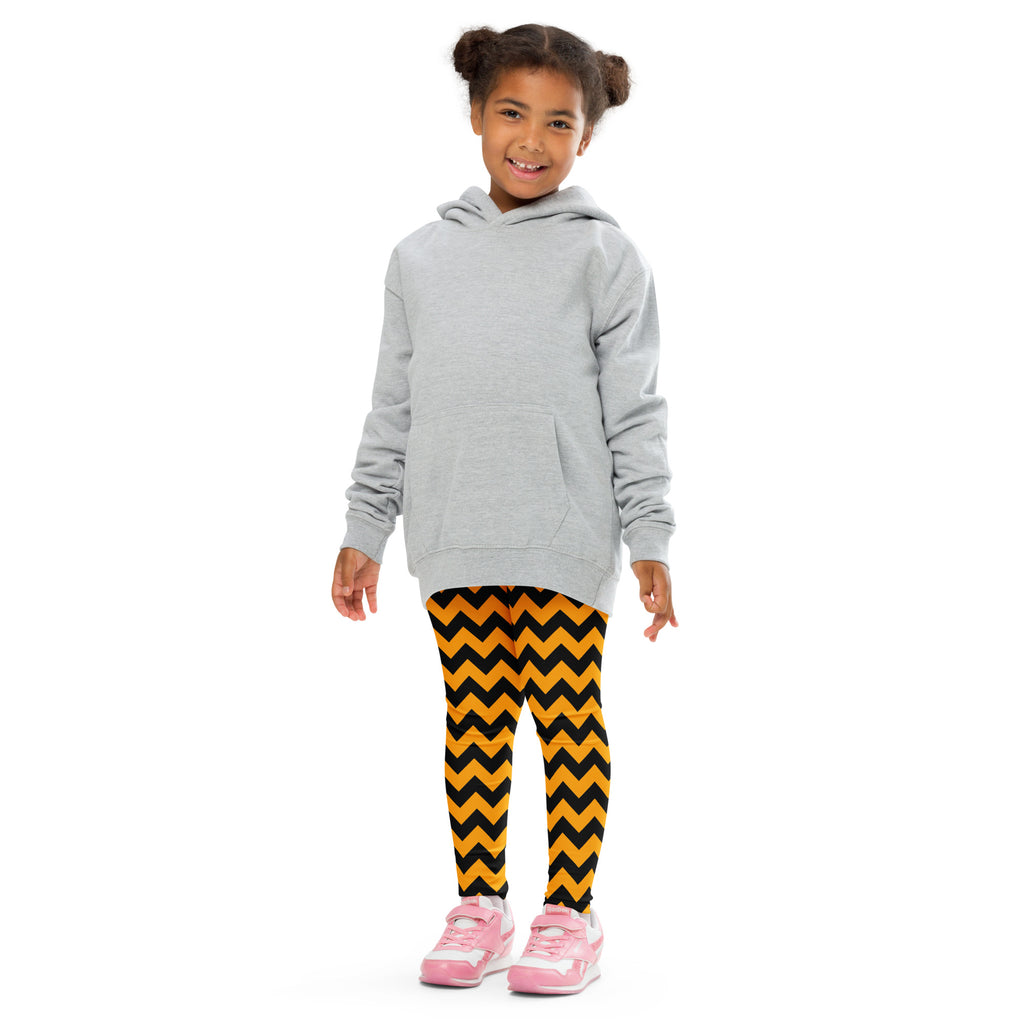 Girls Orange Chevron Halloween Leggings - Warm, Buttery Soft & Stretchy