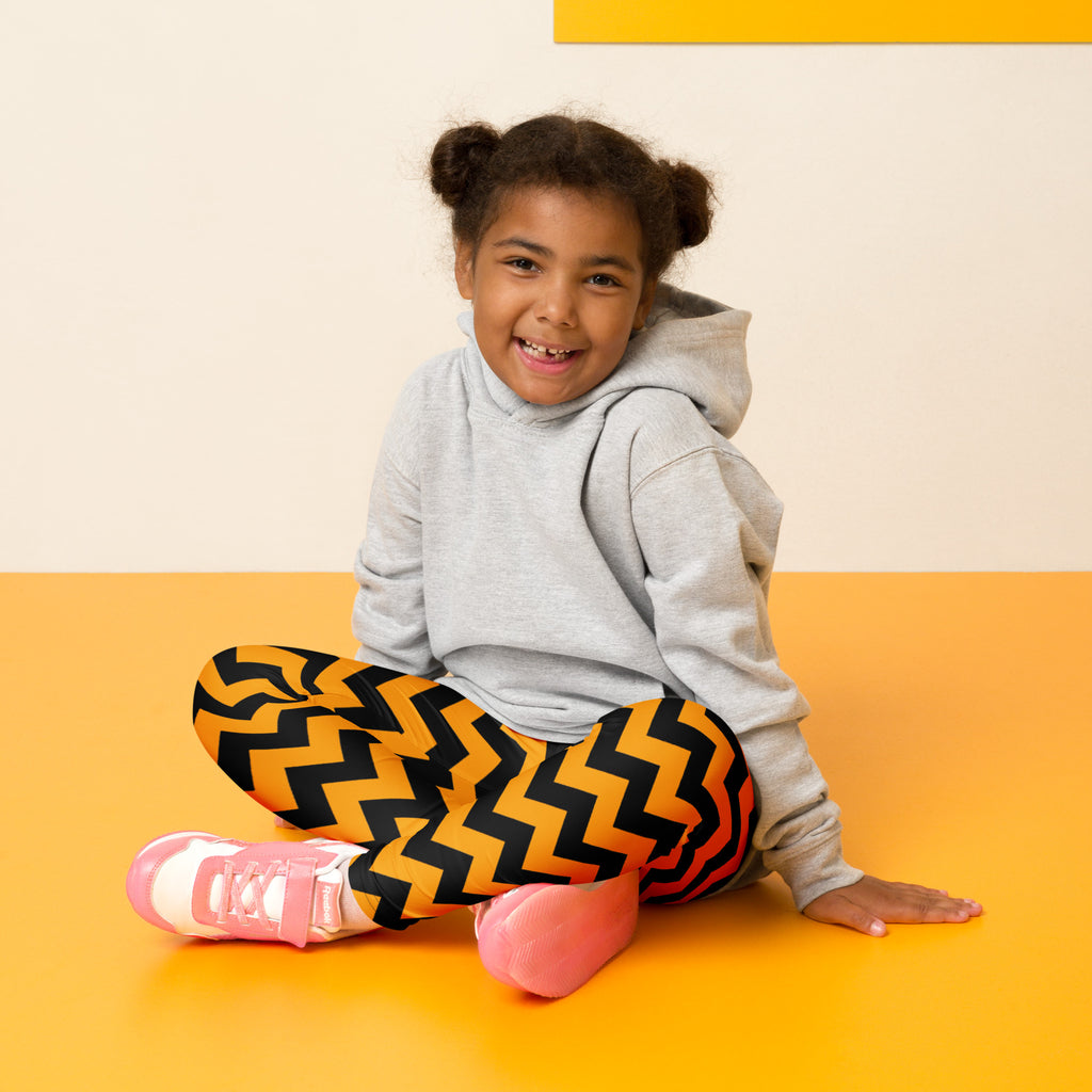 Girls Orange Chevron Halloween Leggings - Warm, Buttery Soft & Stretchy