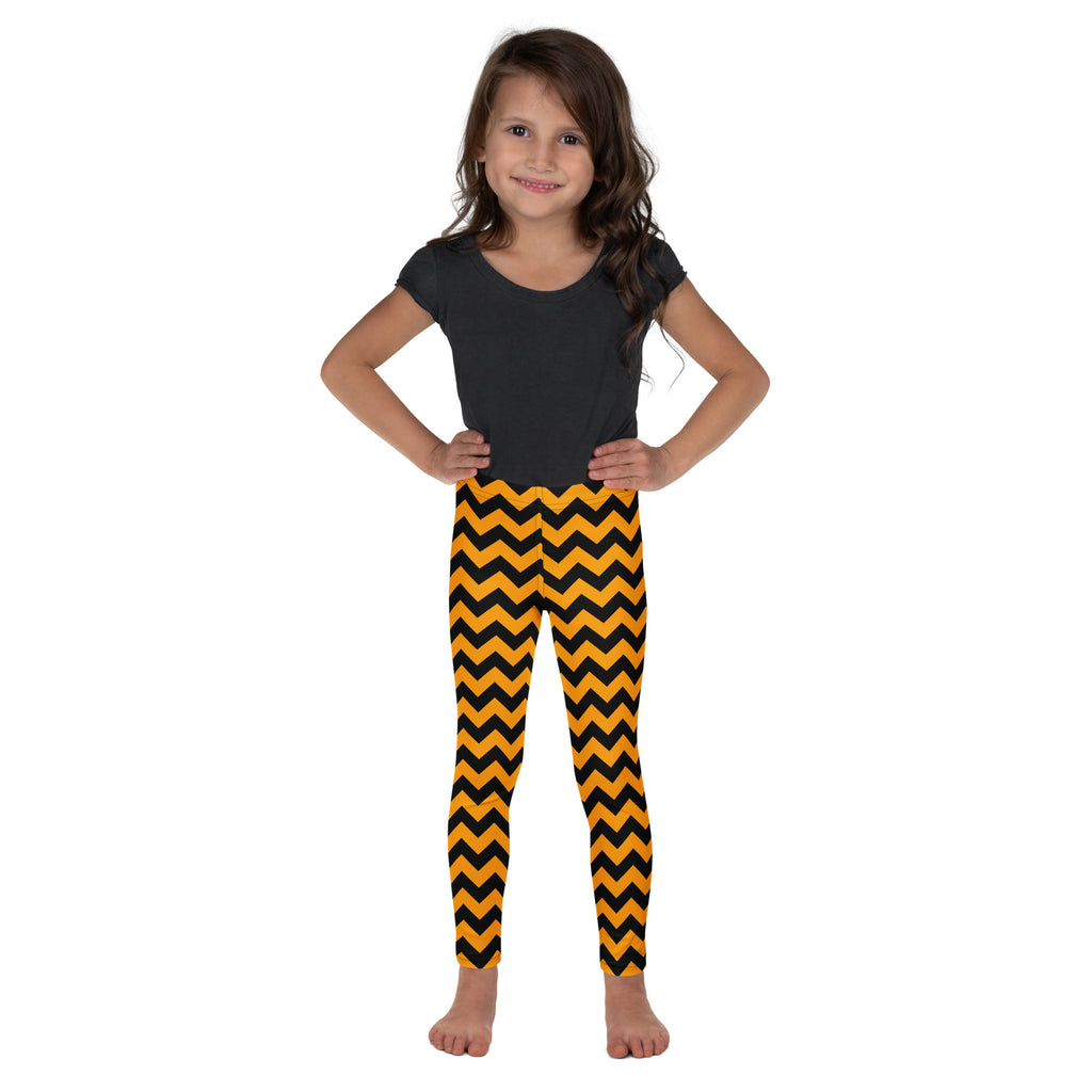 Girls Orange Chevron Halloween Leggings - Warm, Buttery Soft & Stretchy