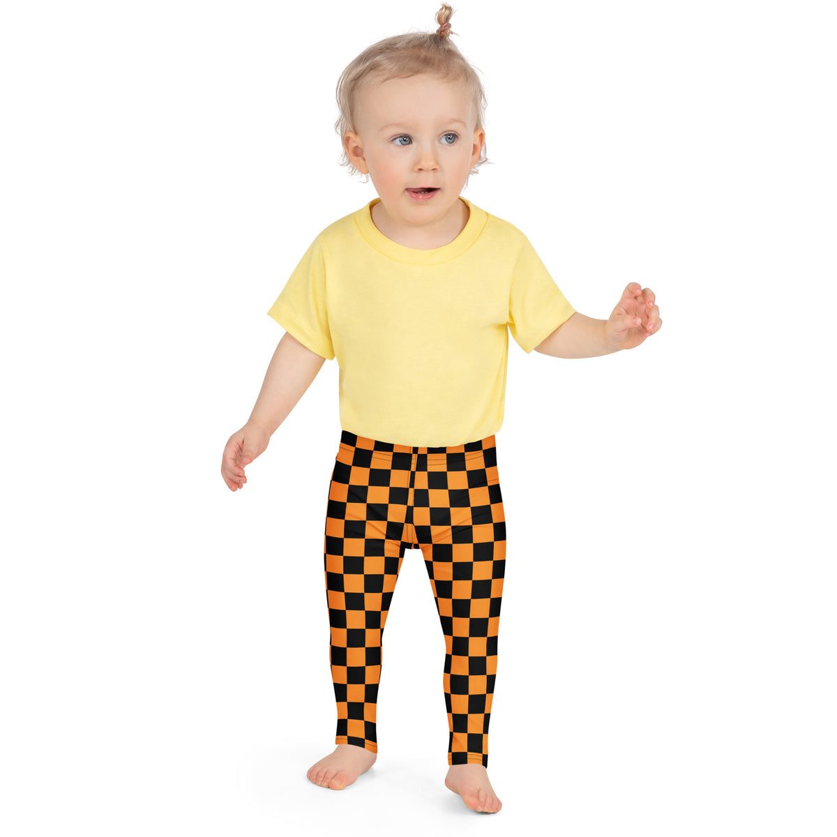 Girls Orange Checkered Halloween Leggings - Warm, Buttery Soft & Stretchy
