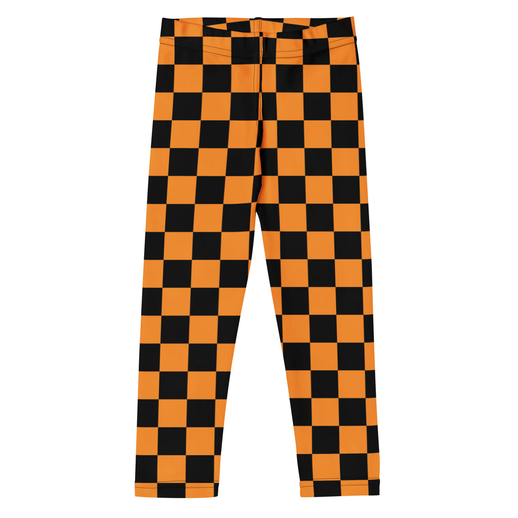 Girls Orange Checkered Halloween Leggings - Warm, Buttery Soft & Stretchy