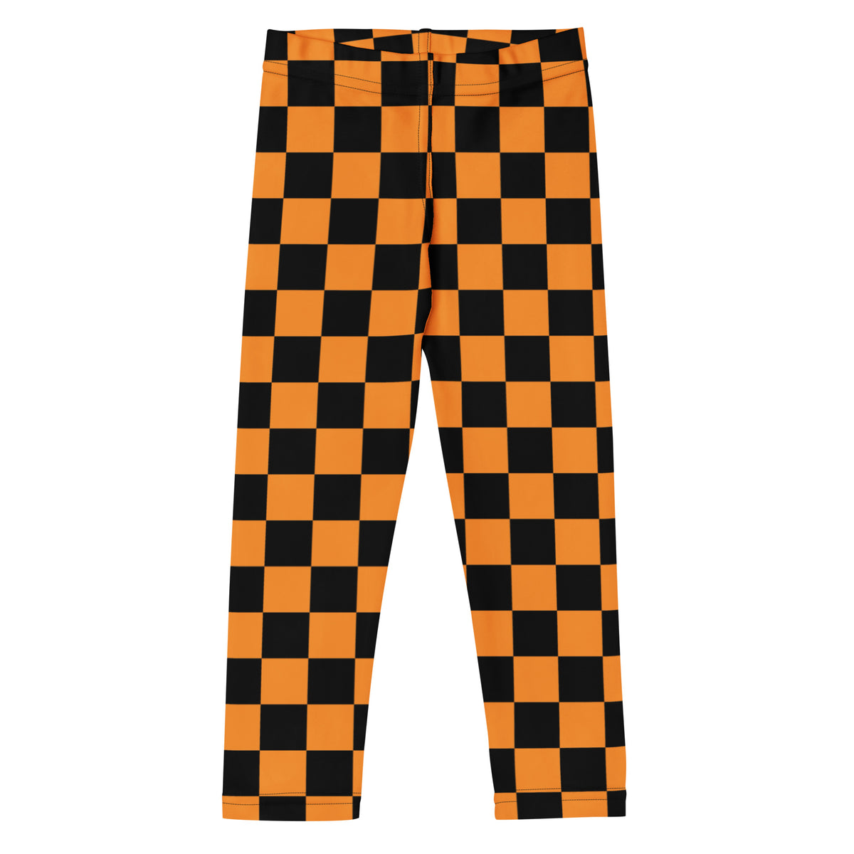 Girls Orange Checkered Halloween Leggings - Warm, Buttery Soft & Stretchy