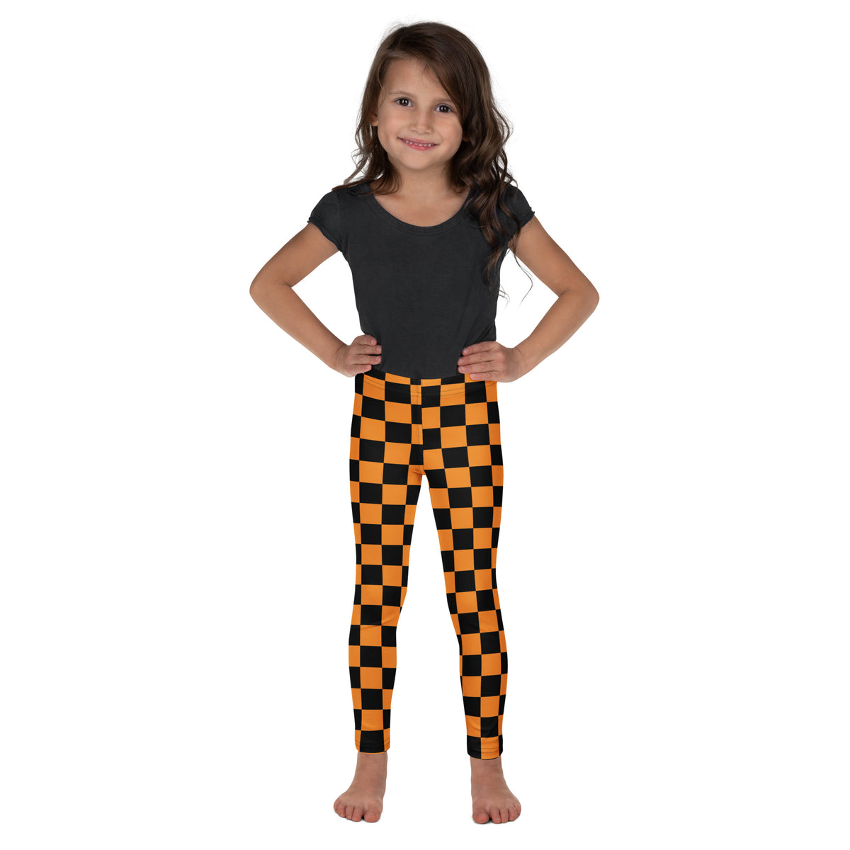 Girls Orange Checkered Halloween Leggings - Warm, Buttery Soft & Stretchy