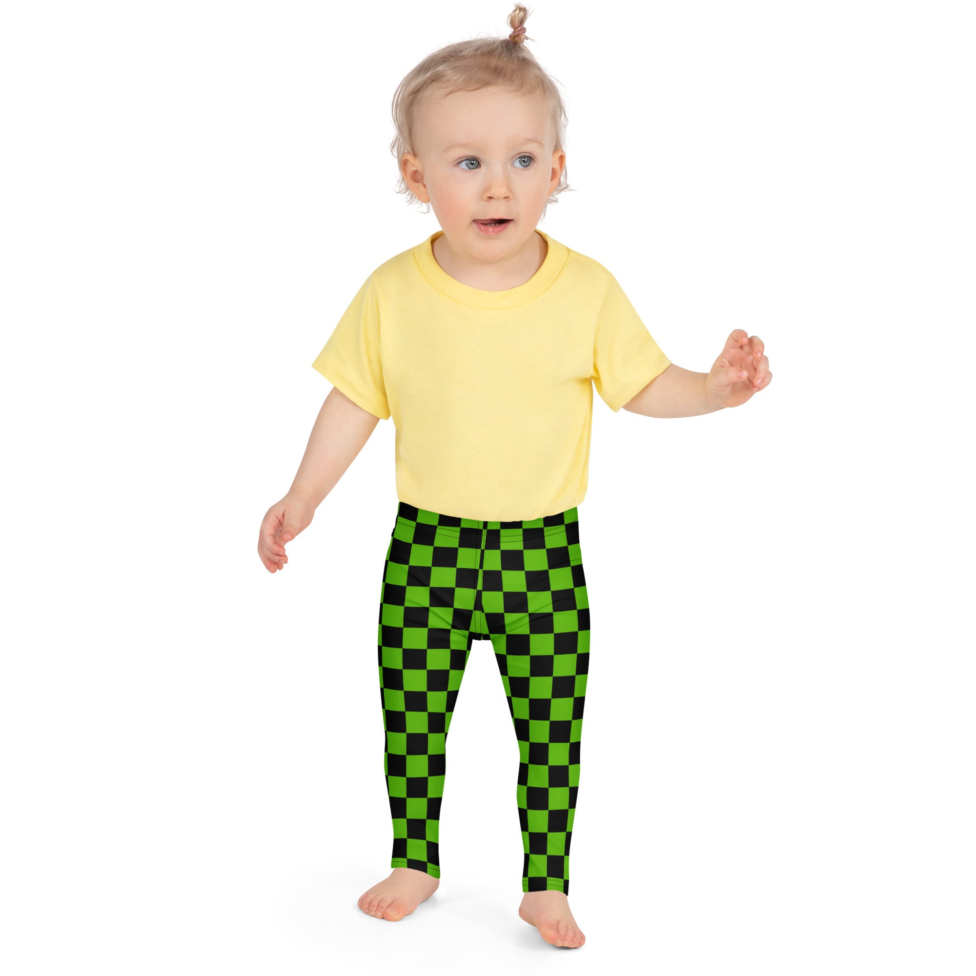 Girls Green Checkered Halloween Leggings - Warm, Buttery Soft & Stretchy