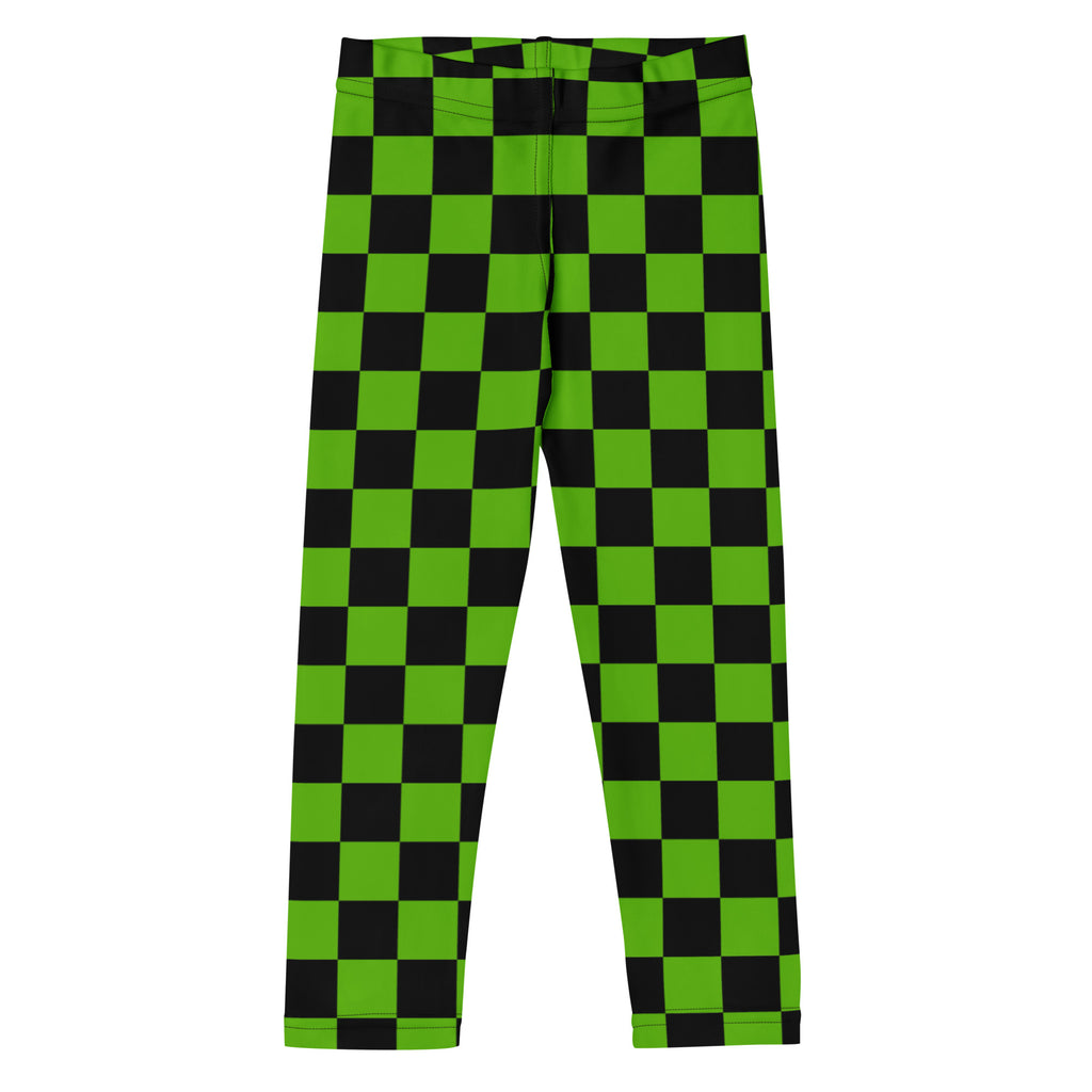 Girls Green Checkered Halloween Leggings - Warm, Buttery Soft & Stretchy