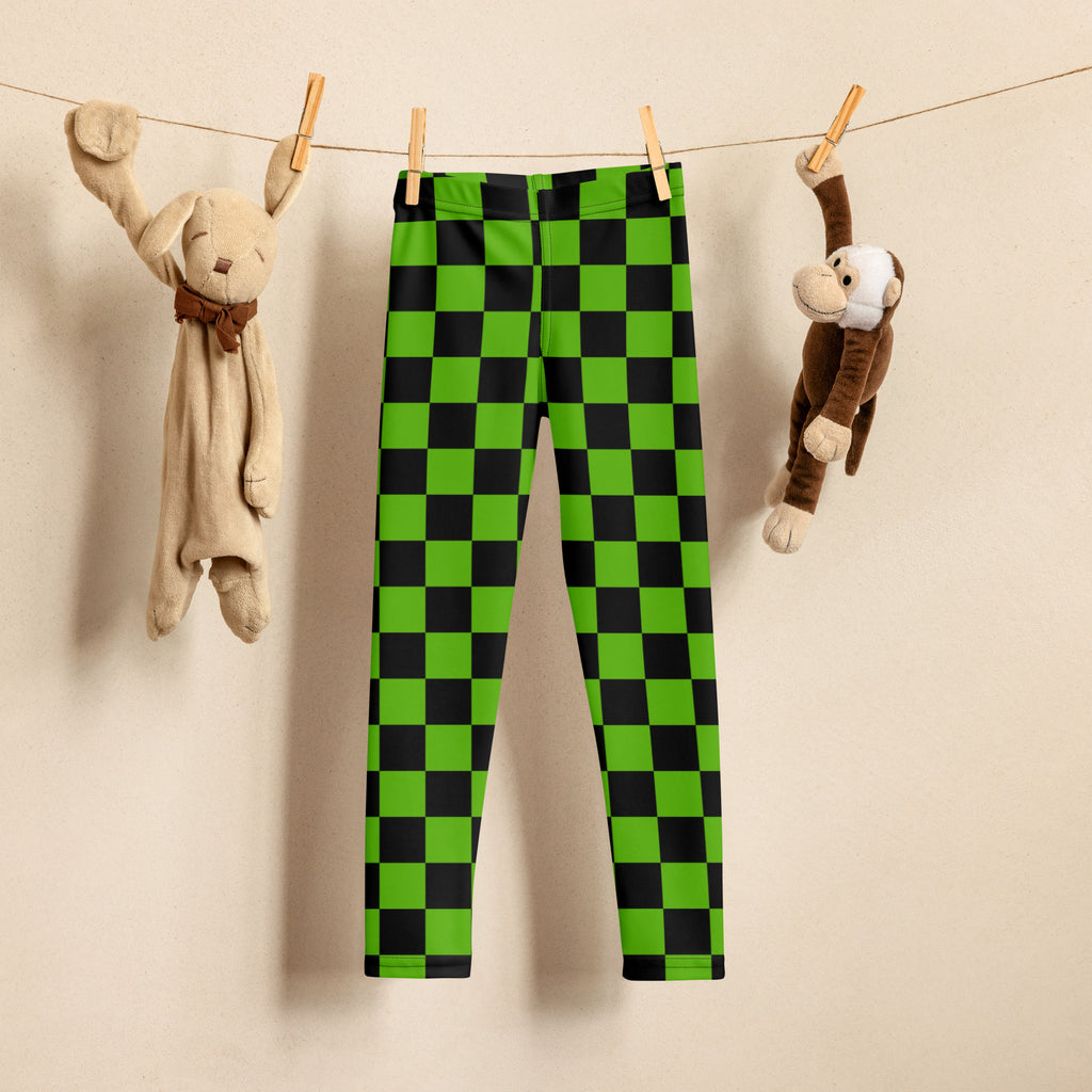 Girls Green Checkered Halloween Leggings - Warm, Buttery Soft & Stretchy