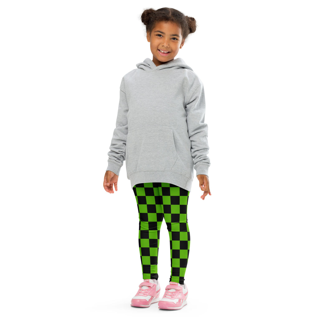 Girls Green Checkered Halloween Leggings - Warm, Buttery Soft & Stretchy