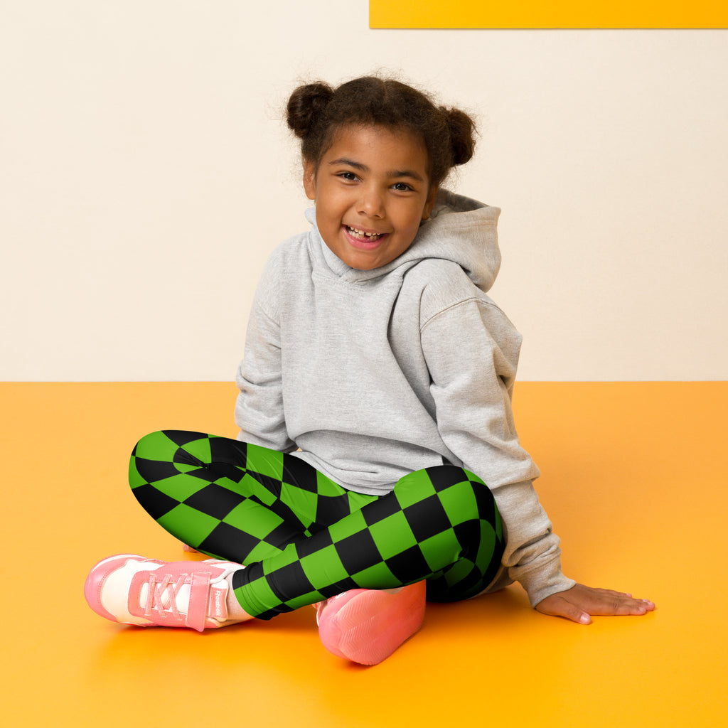 Girls Green Checkered Halloween Leggings - Warm, Buttery Soft & Stretchy