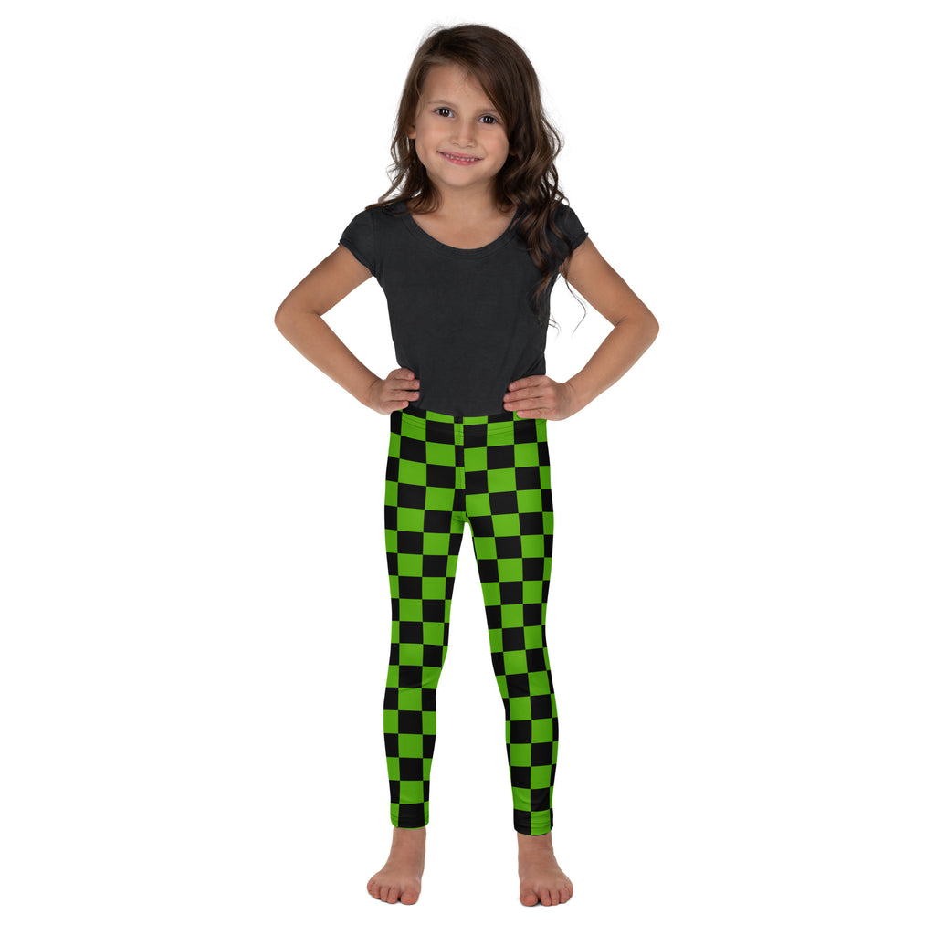 Girls Green Checkered Halloween Leggings - Warm, Buttery Soft & Stretchy