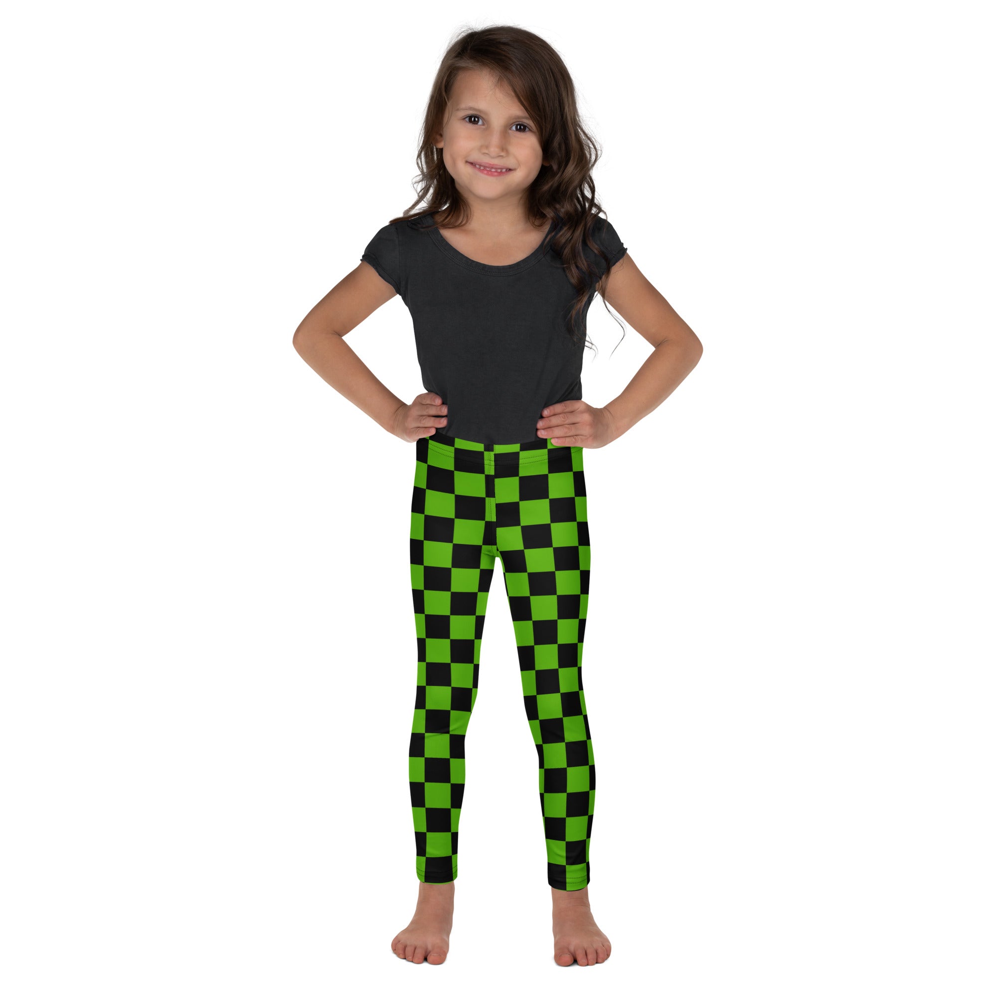 Girls Green Checkered Halloween Leggings - Warm, Buttery Soft & Stretchy