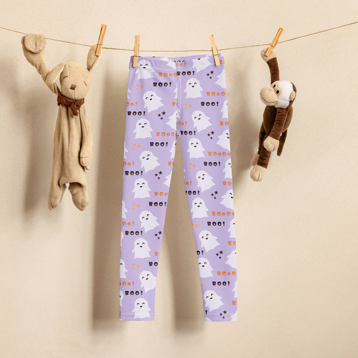 Girls Purple Ghost Halloween Leggings - Warm, Buttery Soft & Stretchy
