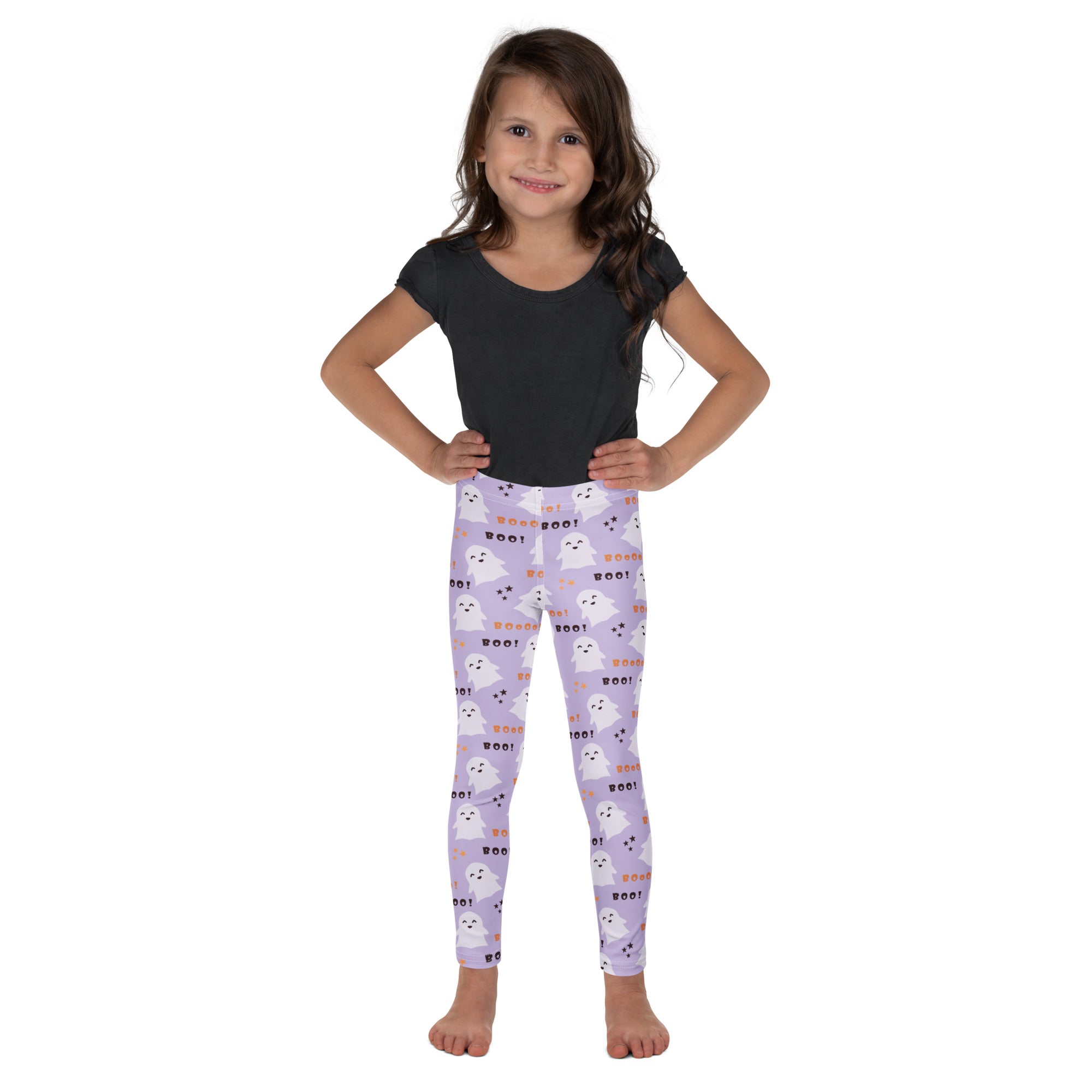 Girls Purple Ghost Halloween Leggings - Warm, Buttery Soft & Stretchy