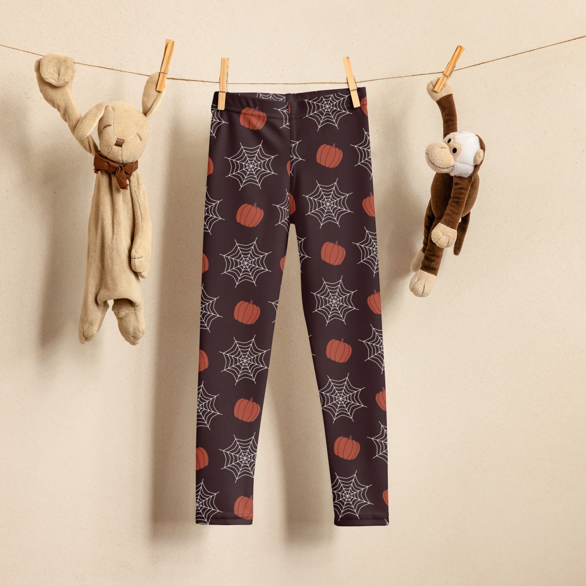 Girls Pumpkin Spiderweb Halloween Leggings - Warm, Buttery Soft & Stretchy