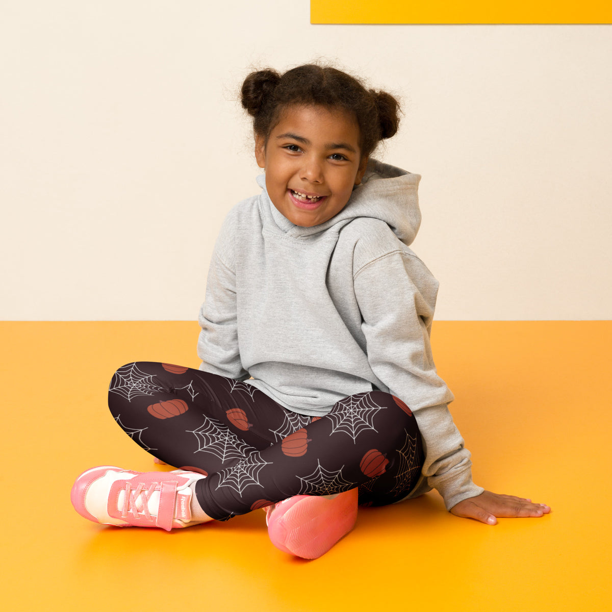 Girls Pumpkin Spiderweb Halloween Leggings - Warm, Buttery Soft & Stretchy