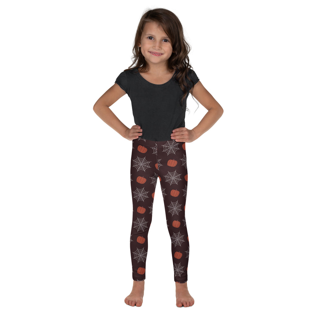 Girls Pumpkin Spiderweb Halloween Leggings - Warm, Buttery Soft & Stretchy
