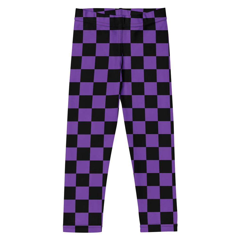 Girls Purple Checkered Halloween Leggings - Warm, Buttery Soft & Stretchy