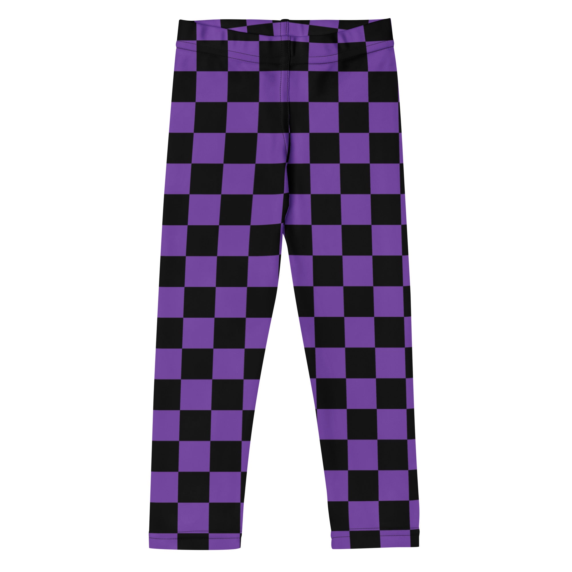 Girls Purple Checkered Halloween Leggings - Warm, Buttery Soft & Stretchy