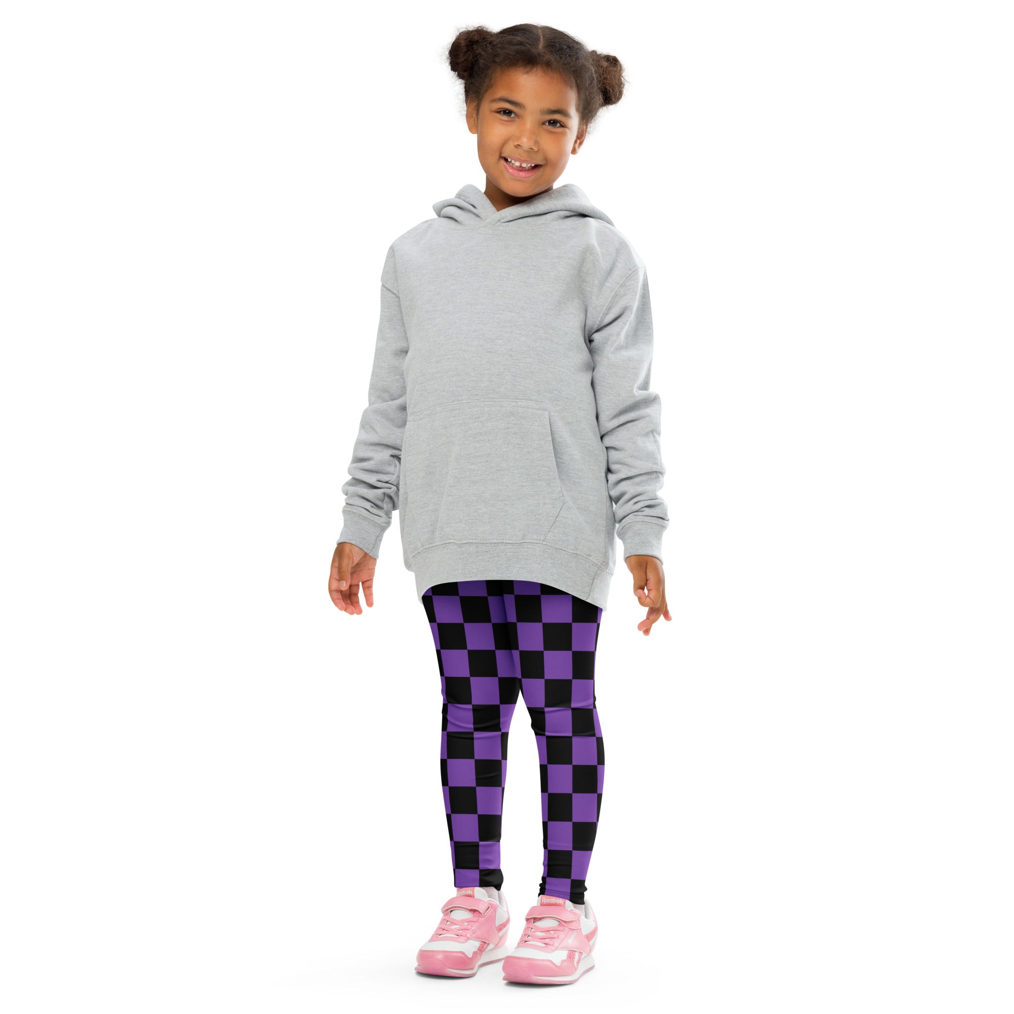 Girls Purple Checkered Halloween Leggings - Warm, Buttery Soft & Stretchy