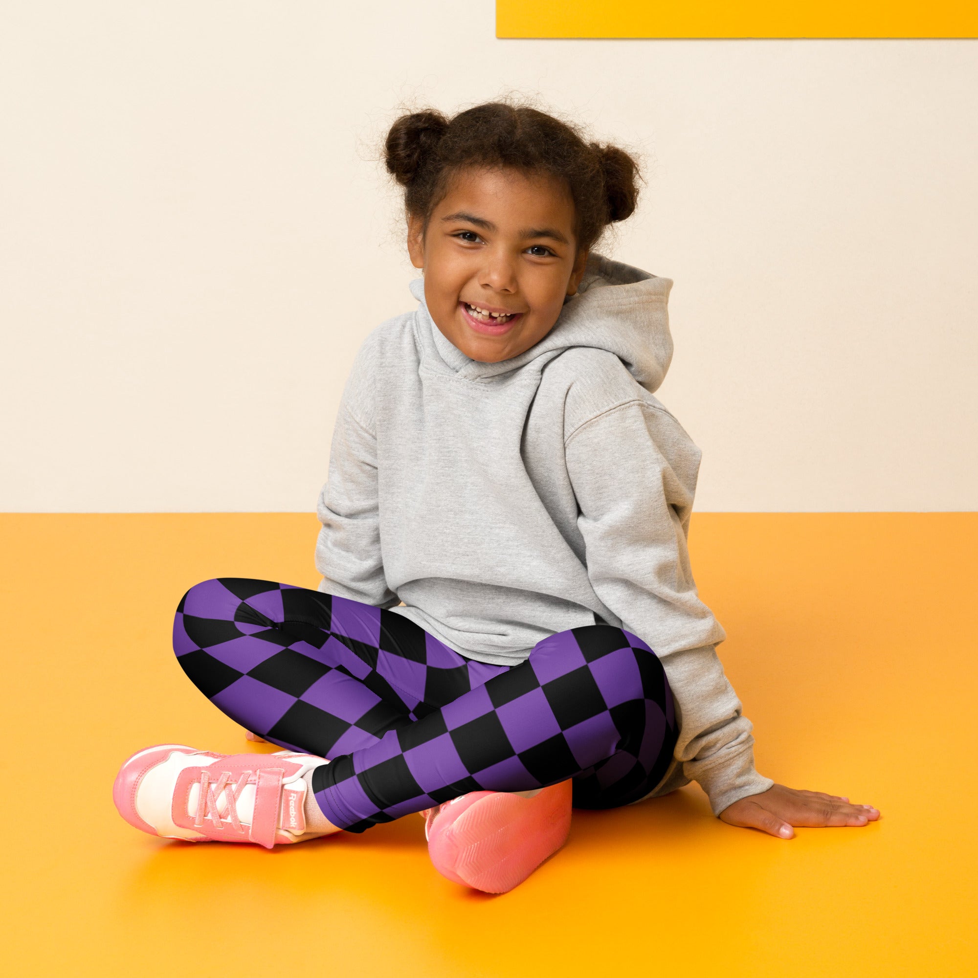 Girls Purple Checkered Halloween Leggings - Warm, Buttery Soft & Stretchy