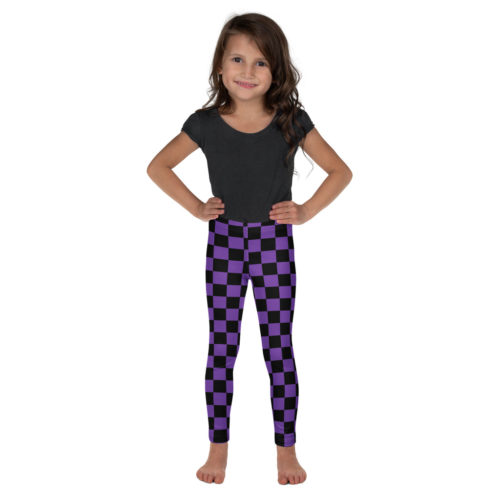 Girls Purple Checkered Halloween Leggings - Warm, Buttery Soft & Stretchy