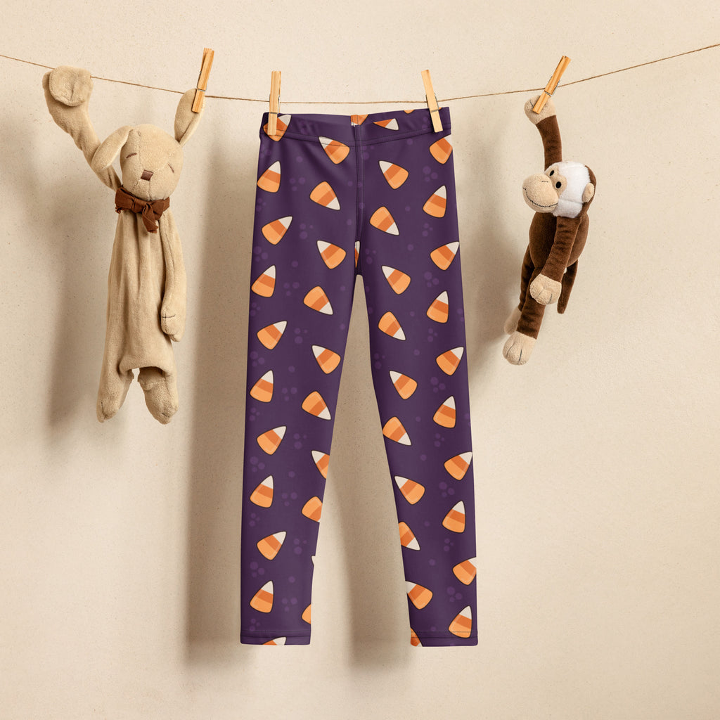 Girls Purple Candy Corn Leggings - Warm, Buttery Soft & Stretchy