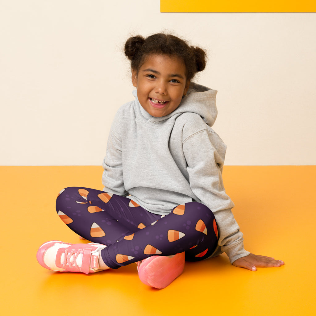 Girls Purple Candy Corn Leggings - Warm, Buttery Soft & Stretchy