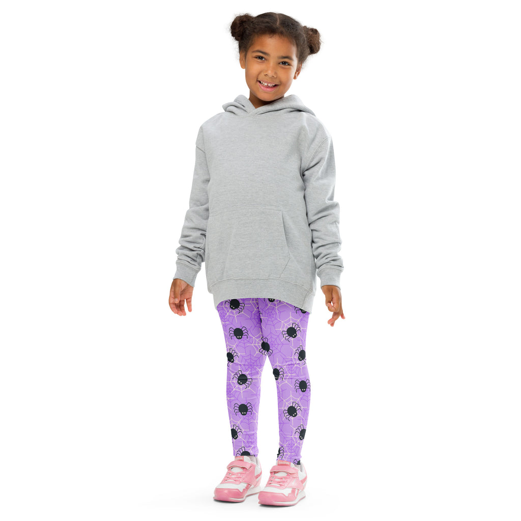 Girls Purple Spider Web Halloween Leggings - Warm, Buttery Soft & Stretchy