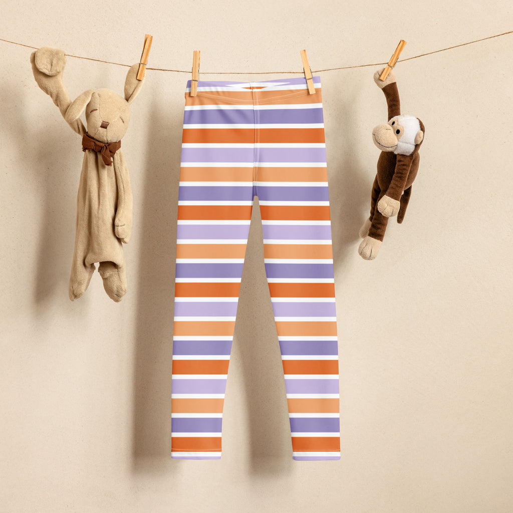 Girls Purple & Orange Striped Halloween Leggings - Warm, Buttery Soft & Stretchy