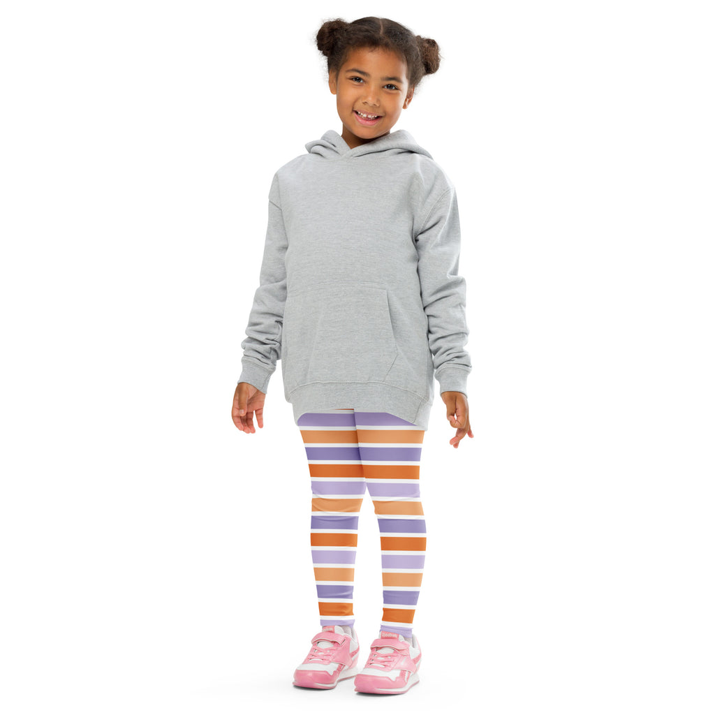 Girls Purple & Orange Striped Halloween Leggings - Warm, Buttery Soft & Stretchy