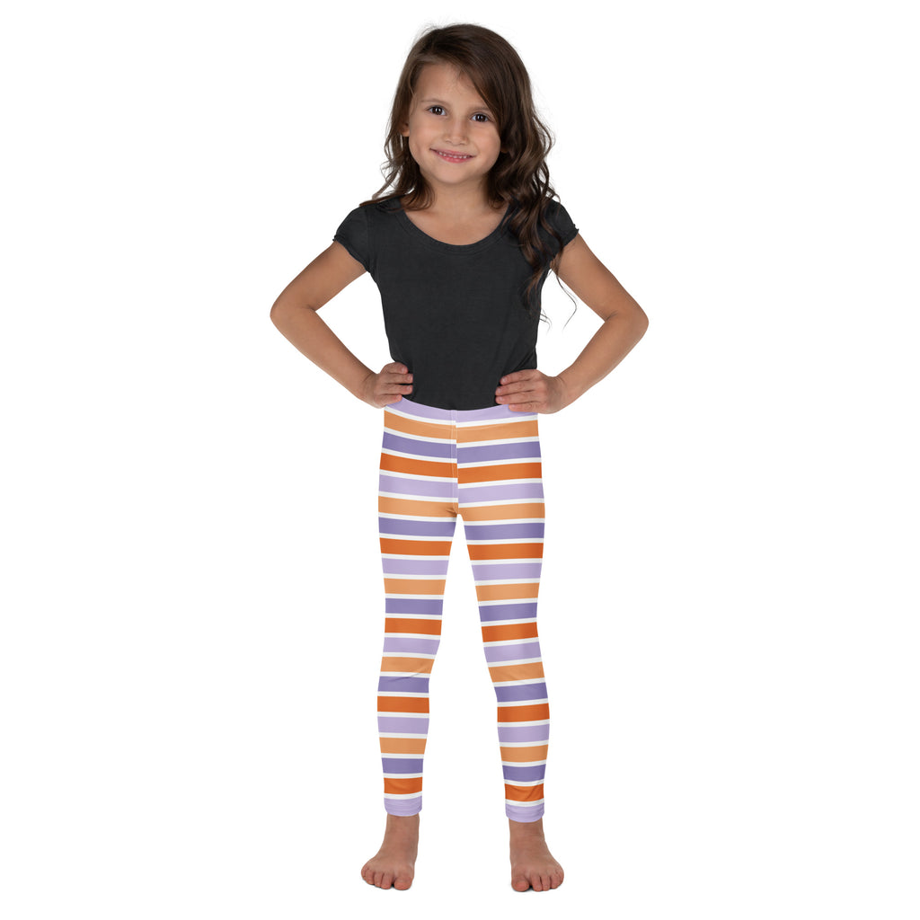 Girls Purple & Orange Striped Halloween Leggings - Warm, Buttery Soft & Stretchy