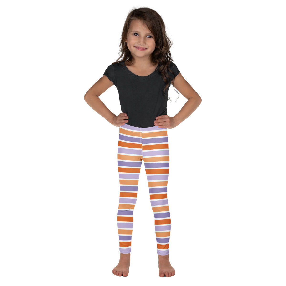 Girls Purple & Orange Striped Halloween Leggings - Warm, Buttery Soft & Stretchy
