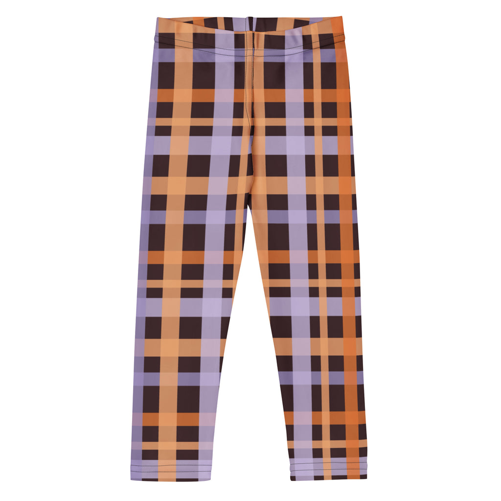 Girls Purple & Orange Plaid Halloween Leggings - Warm, Buttery Soft & Stretchy