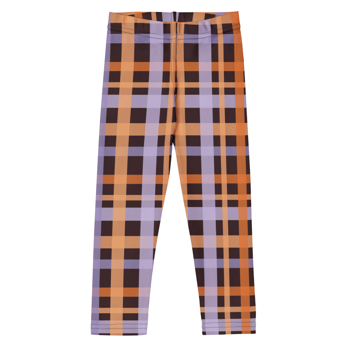 Girls Purple & Orange Plaid Halloween Leggings - Warm, Buttery Soft & Stretchy