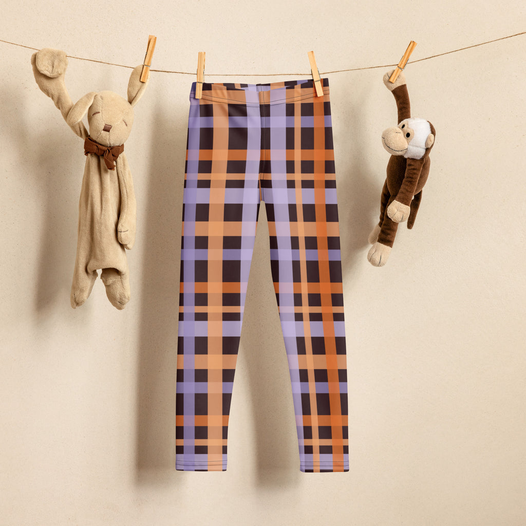 Girls Purple & Orange Plaid Halloween Leggings - Warm, Buttery Soft & Stretchy