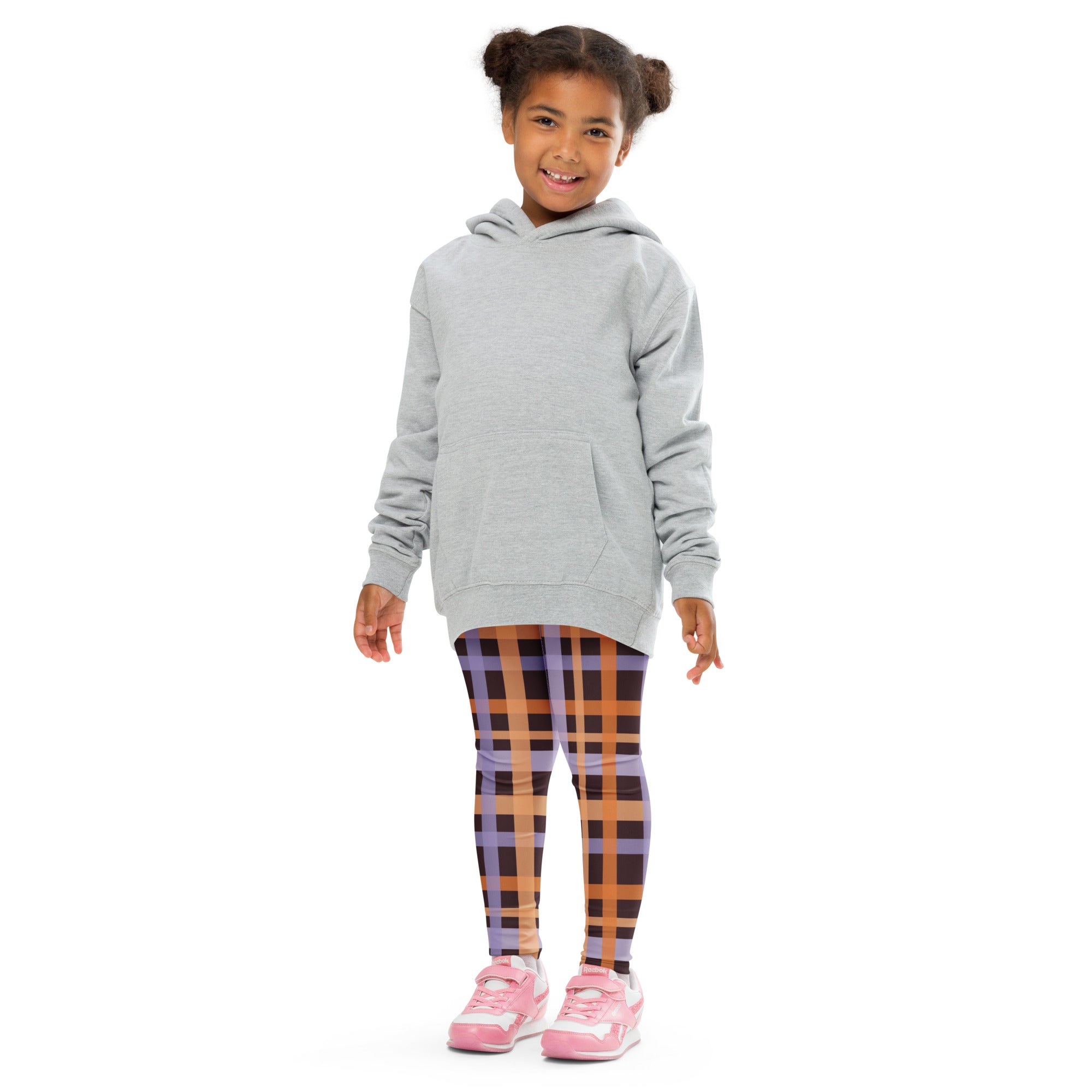 Girls Purple & Orange Plaid Halloween Leggings - Warm, Buttery Soft & Stretchy