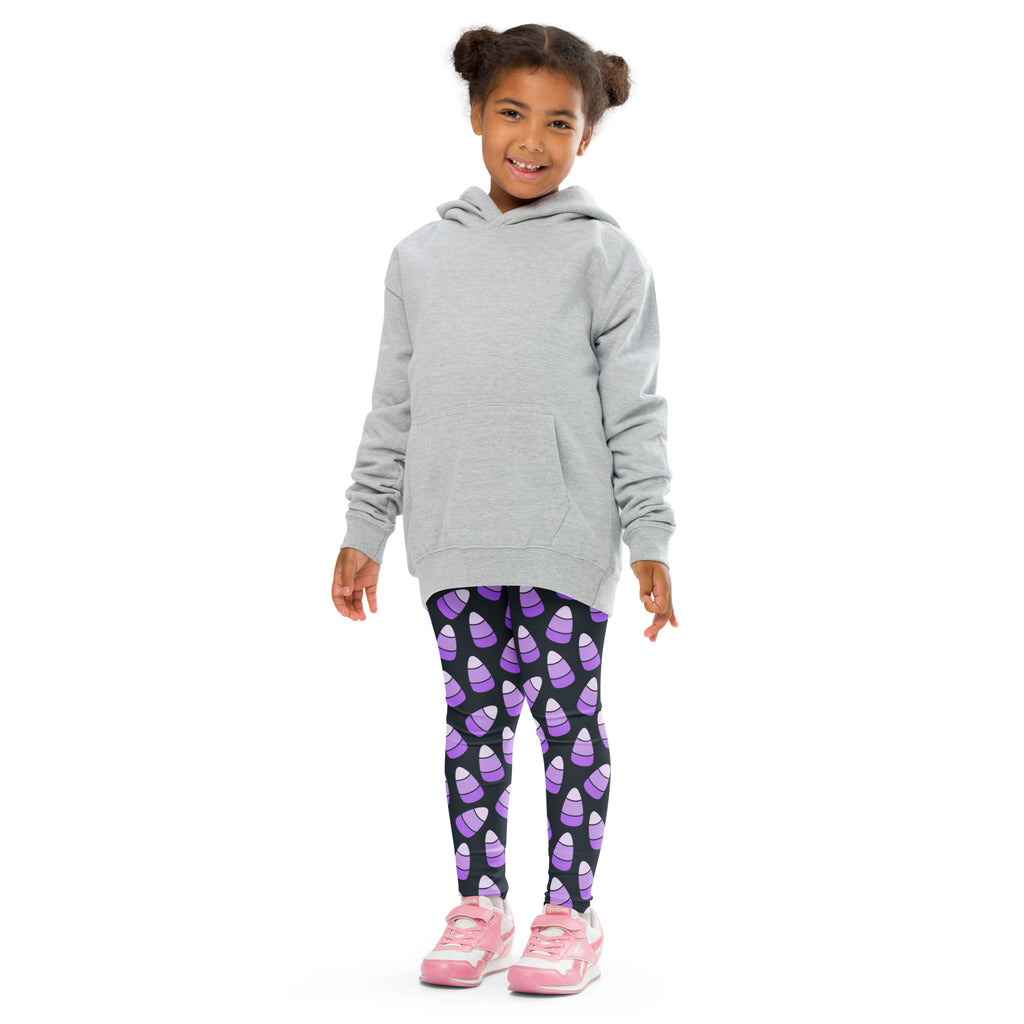 Girls Purple Candy Corn Halloween Leggings - Warm, Buttery Soft & Stretchy