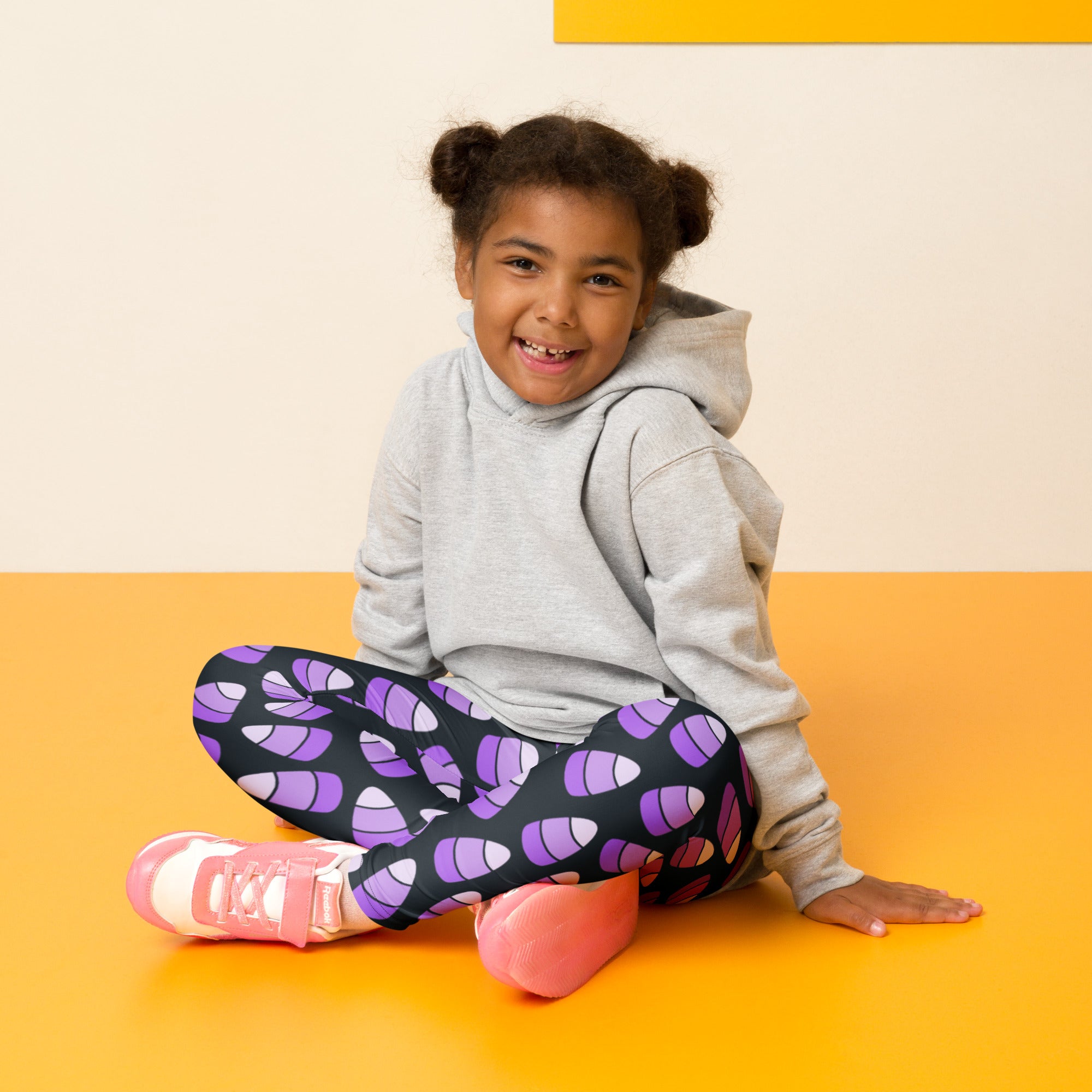 Girls Purple Candy Corn Halloween Leggings - Warm, Buttery Soft & Stretchy