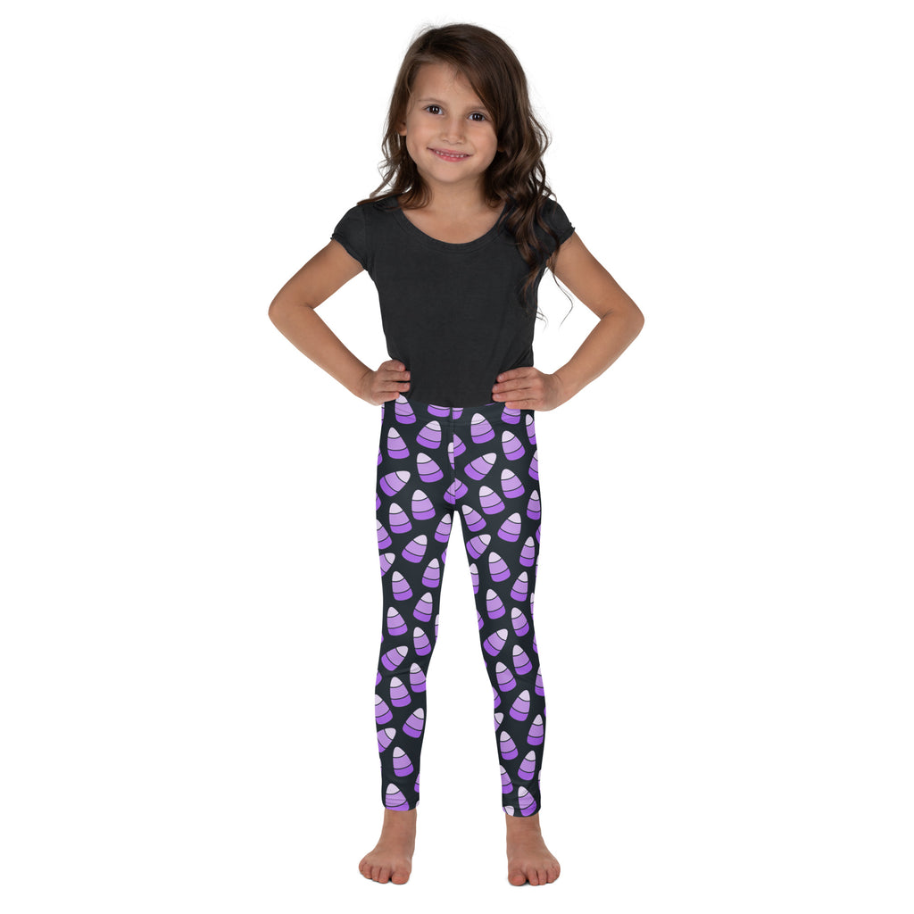 Girls Purple Candy Corn Halloween Leggings - Warm, Buttery Soft & Stretchy