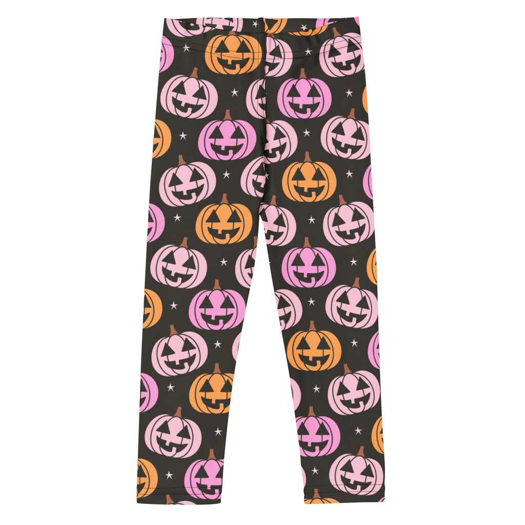 Girls Pink Jack O Lantern Pumpkin Patch Leggings - Warm, Buttery Soft & Stretchy