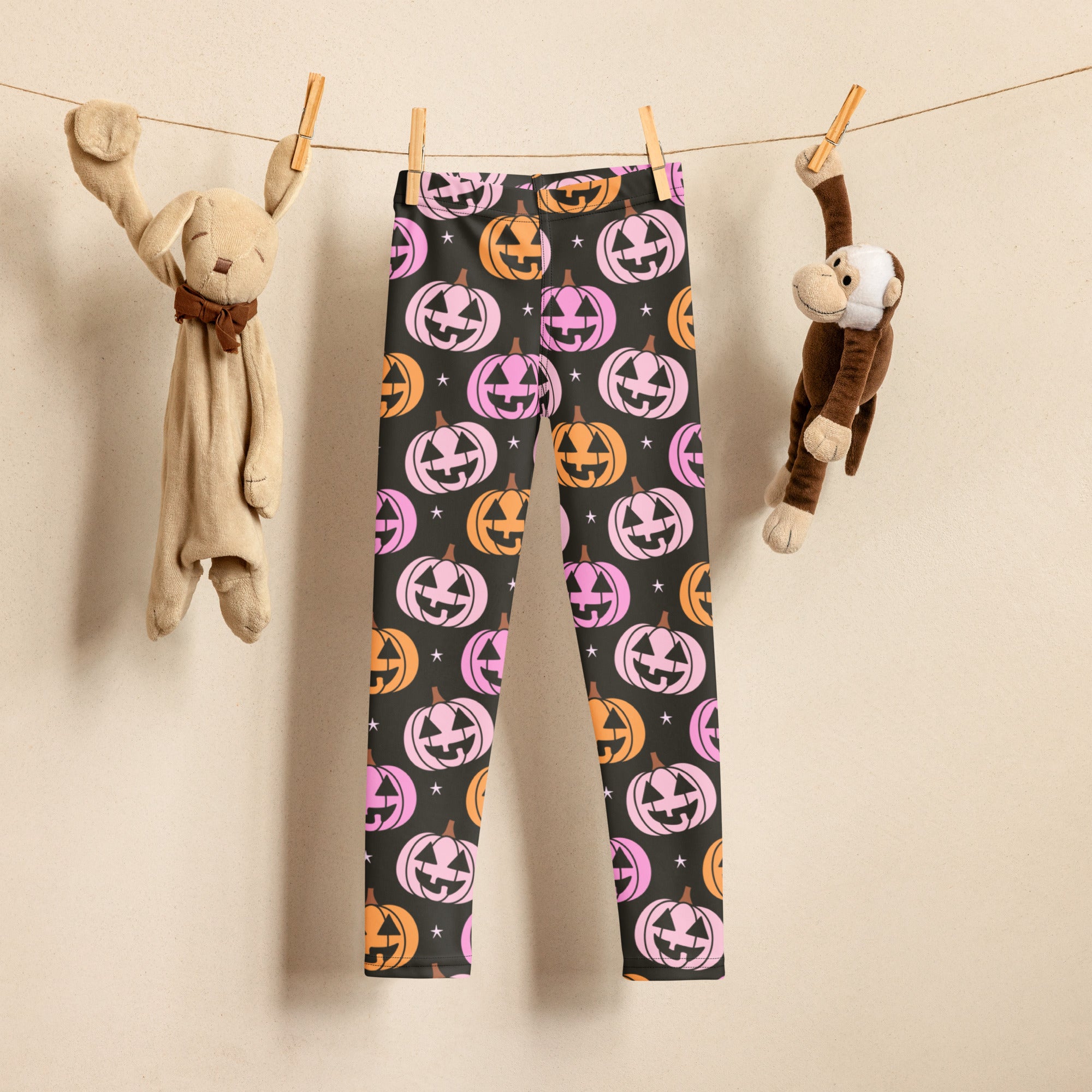 Girls Pink Jack O Lantern Pumpkin Patch Leggings - Warm, Buttery Soft & Stretchy