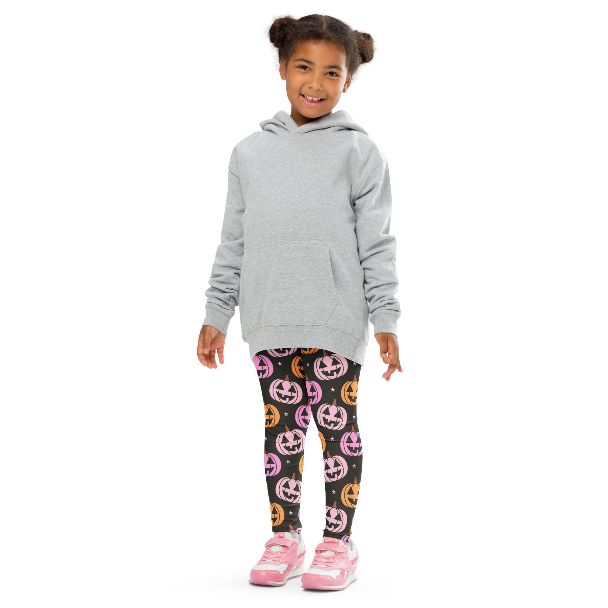 Girls Pink Jack O Lantern Pumpkin Patch Leggings - Warm, Buttery Soft & Stretchy