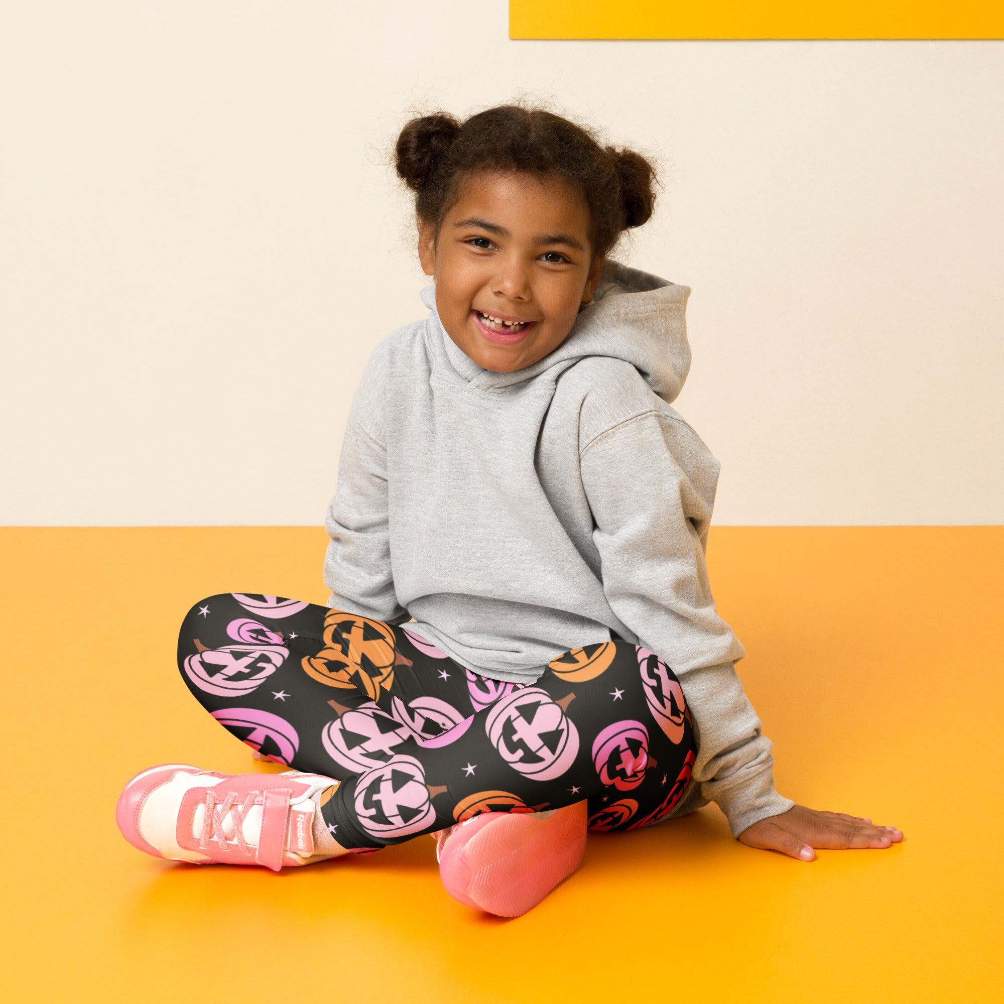Girls Pink Jack O Lantern Pumpkin Patch Leggings - Warm, Buttery Soft & Stretchy